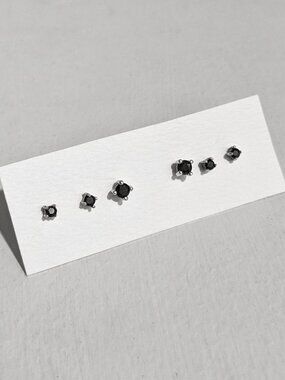 Black Czech / Sterling Silver Stud Earrings - 2.5mm, 3mm - Minimalist, Goth Punk